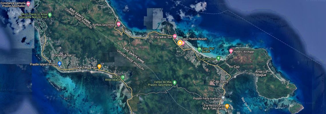 mapa Hotel a vily Le Duc de Praslin, Anse Volvert - ostrov Praslin, Seychelsk ostrovy