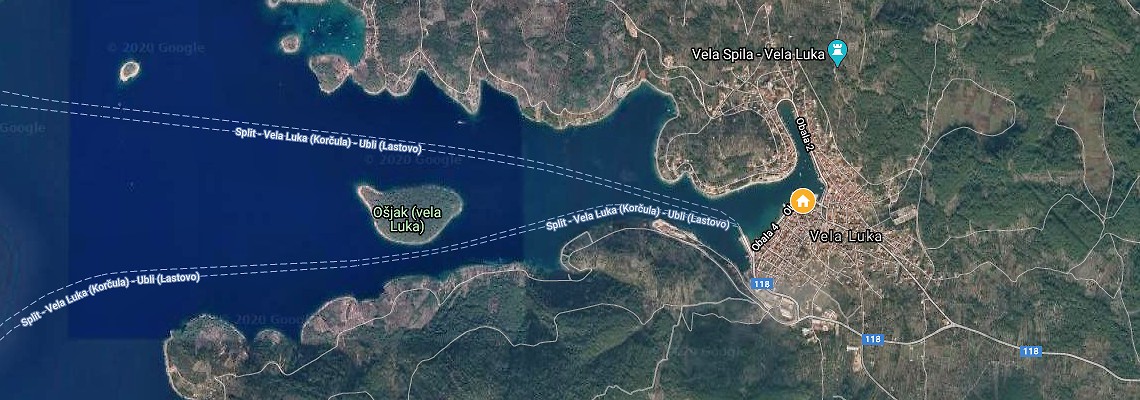 mapa Hotel Korkyra, Vela Luka