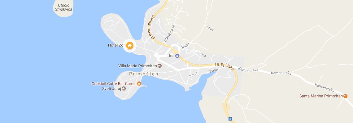 mapa Hotel Zora, Primoten
