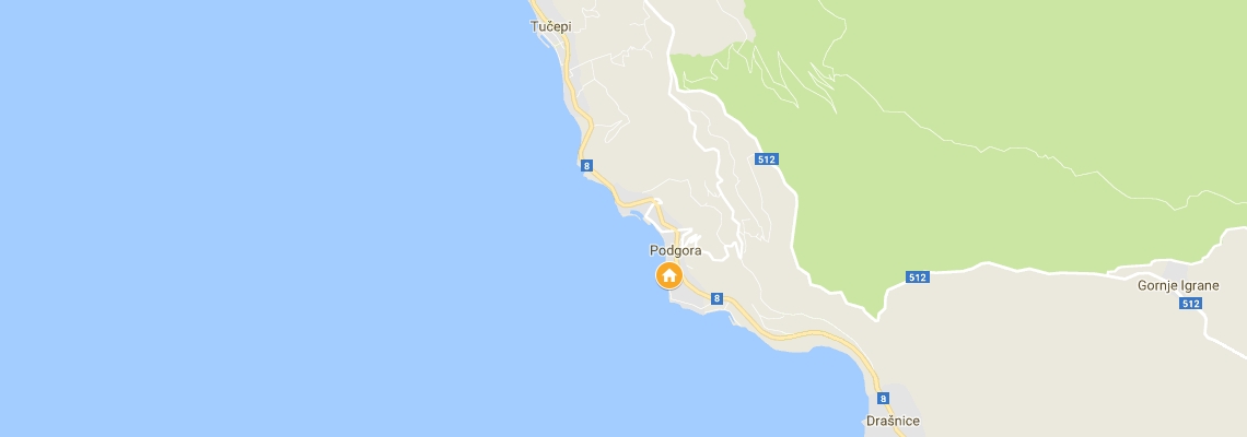 mapa Hotel Medora Auri, Podgora