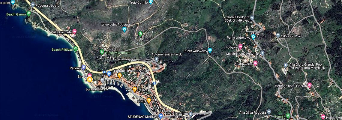 mapa Hotel Sirena, Podgora