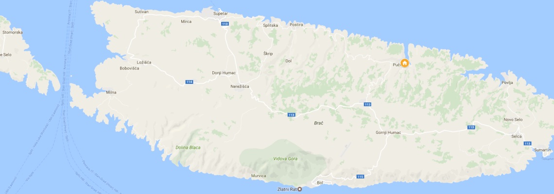 mapa Villa Puteus, Puia - ostrov Bra