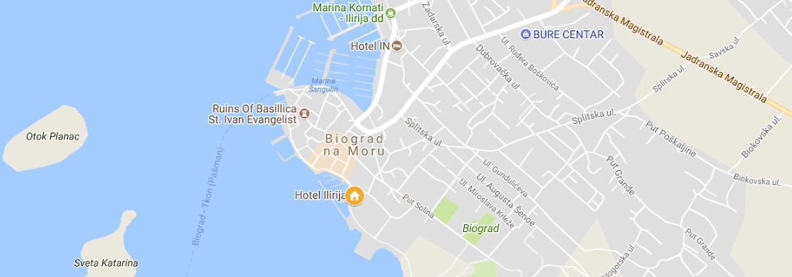 mapa Hotel Ilirija, Biograd na Moru