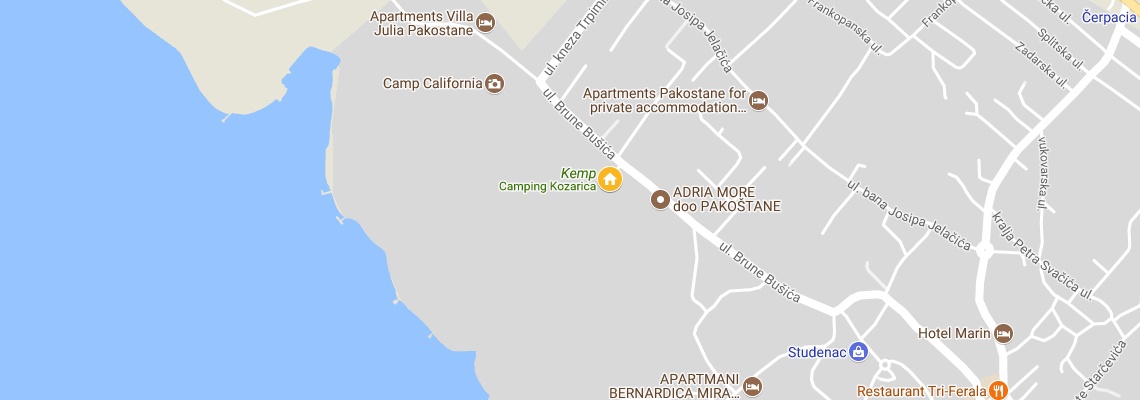 mapa Kemping Kozarica, Pakotane