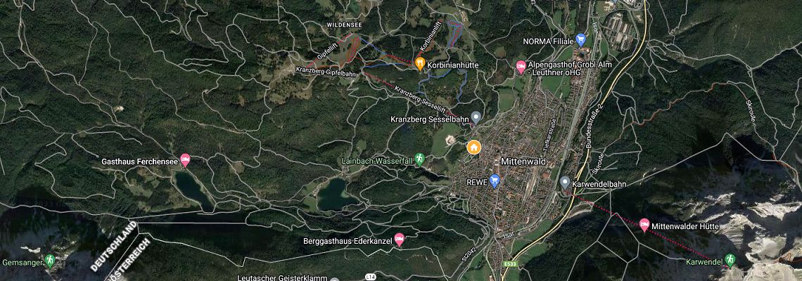mapa Apartmny Alpenkristall, Mittenwald