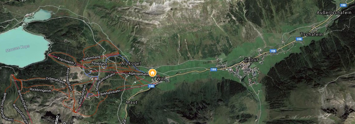 mapa Hotel Almhof, Galtr