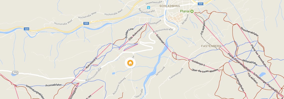 mapa Aparthotel Bliem, Rohrmoos bei Schladming