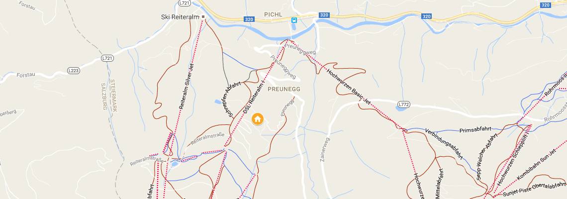 mapa Almdorf Reiteralm, Pichl bei Schladming