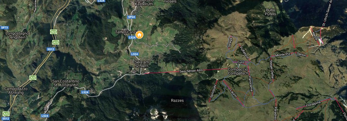 mapa Apartmny Villa Schnau, Castelrotto / Kastelruth