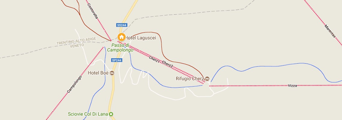 mapa Hotel Laguscei, Passo Campolongo