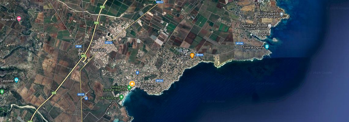 mapa Villa Fontane Bianche, Syrakzy